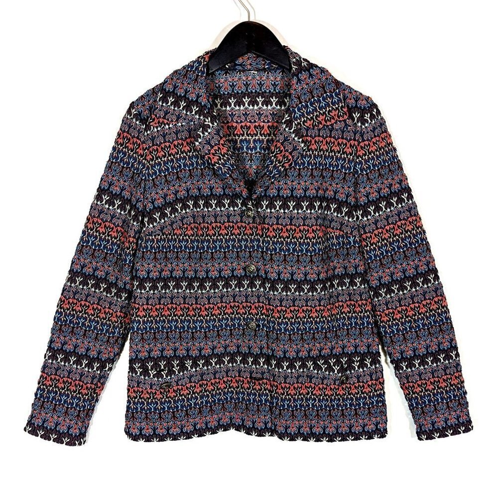 Vintage 1970's Crewel Knit Parkshire Blazer Jacket Cardigan Size L Retro Stretch